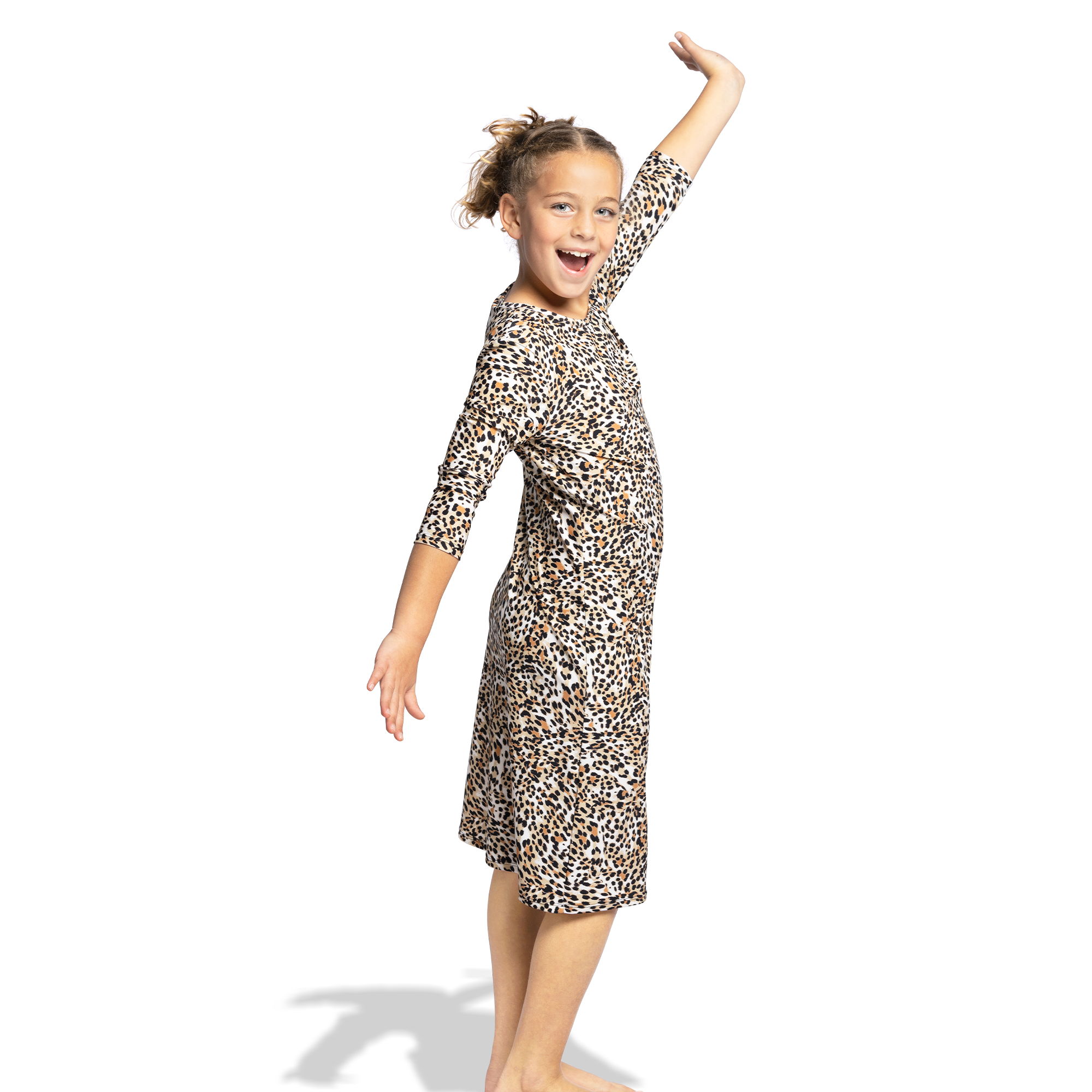 Girls Modest Tznius 3/4 Sleeve UPF 50+ Sun Protection Bathing Suit Swimdress (Animal Print )