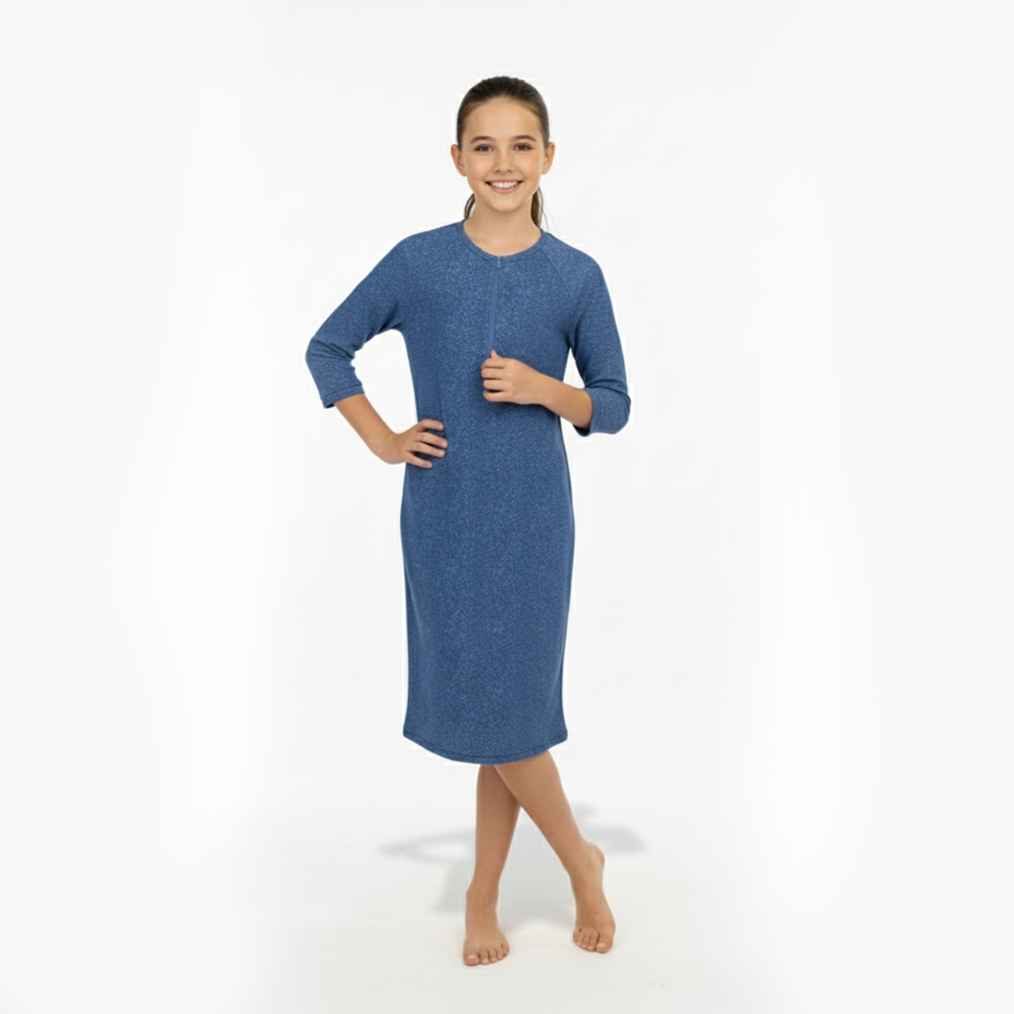 Girls Modest Tznius 3/4 Sleeve UPF 50+ Sun Protection bathing Suit Swimdress  (Simil Denim)