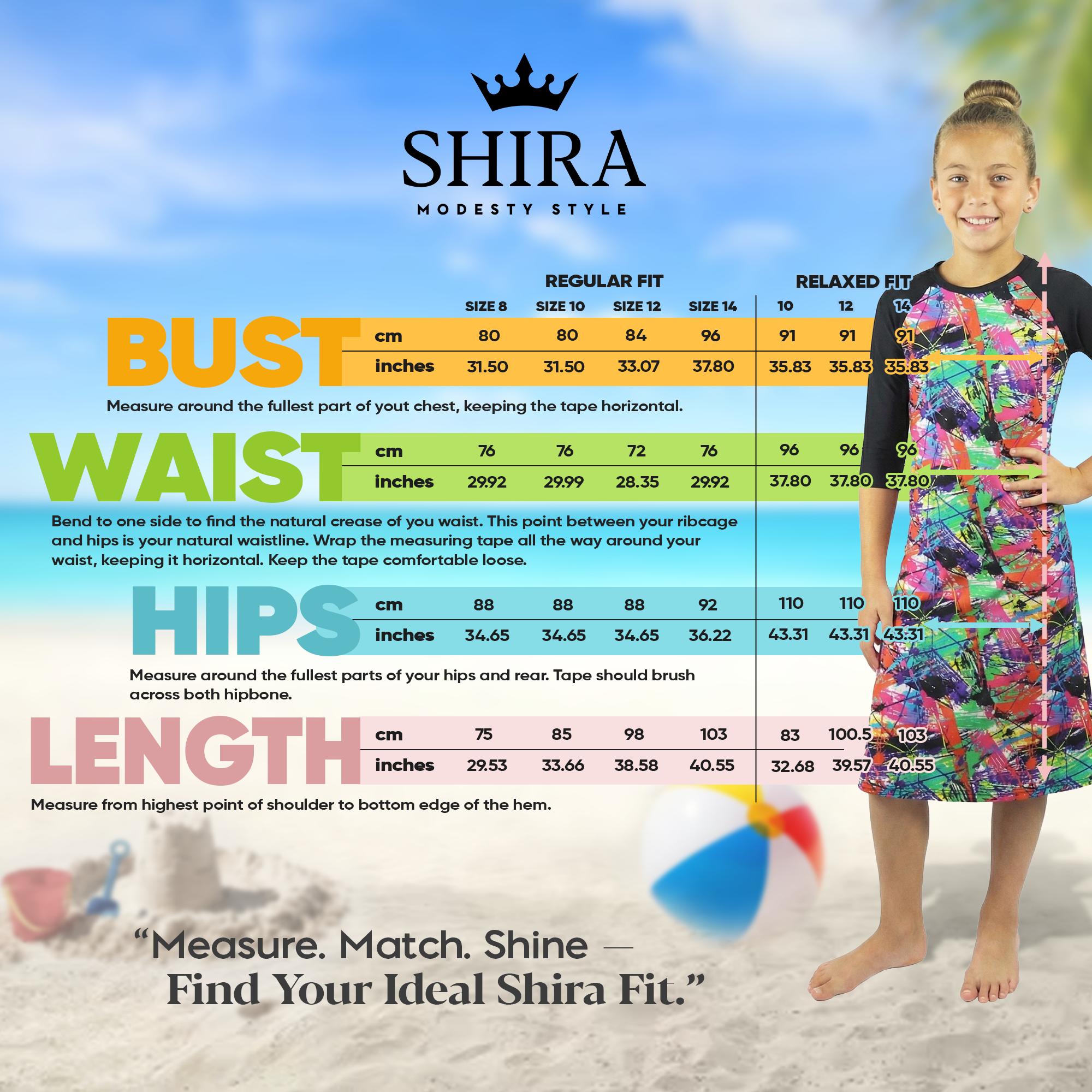 Girls Modest Tznius 3/4 Sleeve UPF 50+ Sun Protection bathing Suit Swimdress  (Aruba in Color Splash / Black Sleeves )